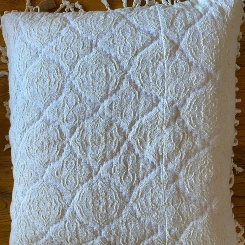 Anthropologie Cream Tassel Euro Pillow